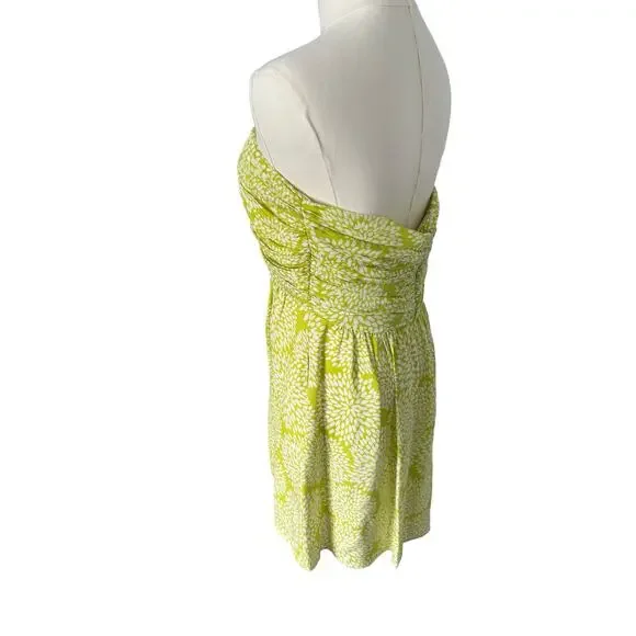 Shoshanna 100% Silk Dress Short Floral Boho Strapless Flowy Lime Neon Green Sz 6 - Picture 8 of 14